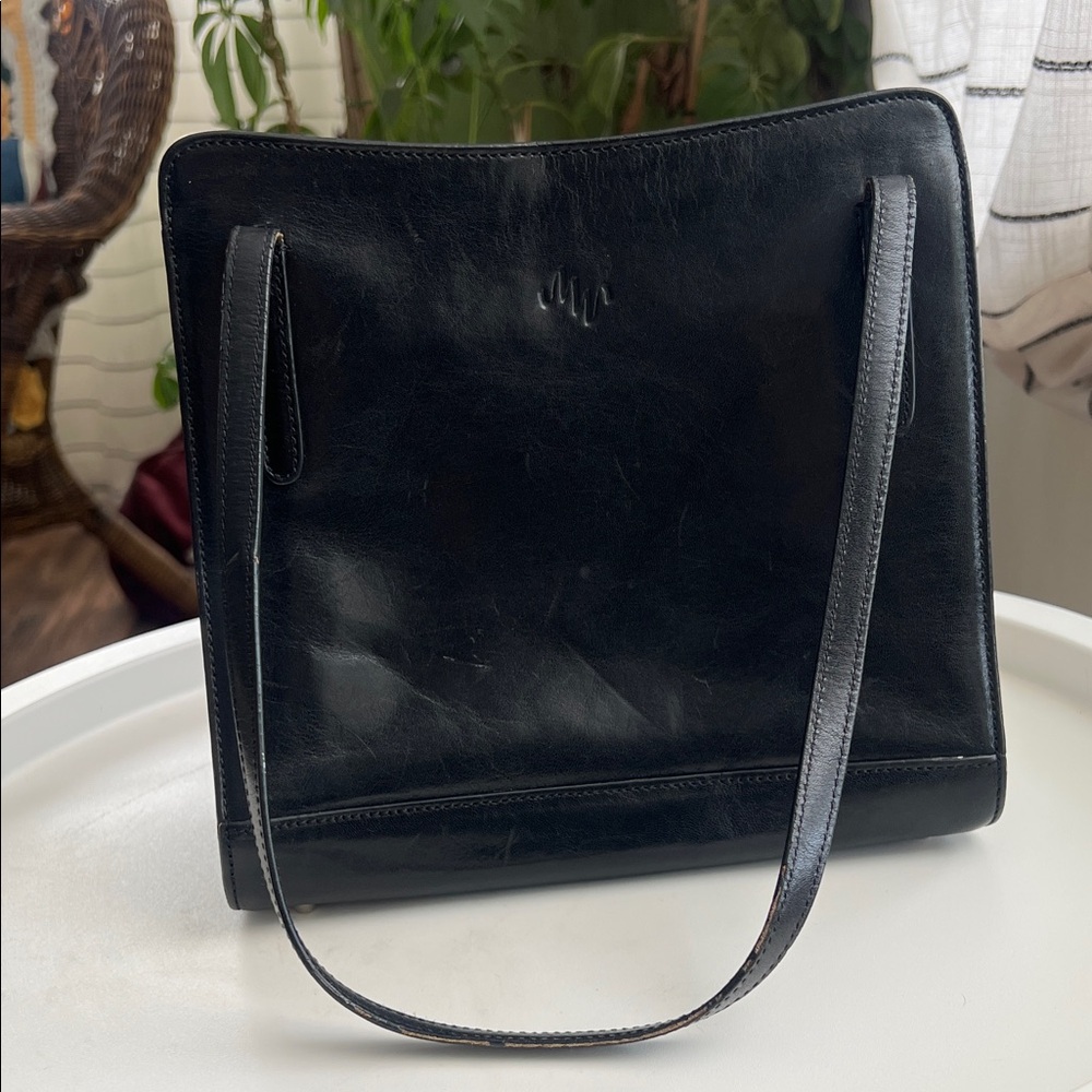 Vintage Monsac Leather Shoulder Bag Black Hand Bag